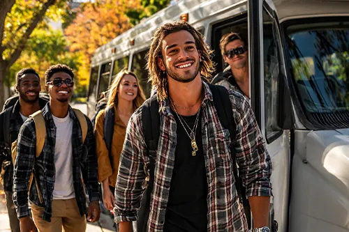 Students exiting shuttle
