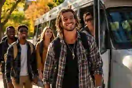 Students exiting shuttle