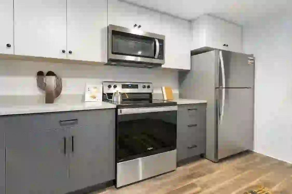 Student kitchen at Identity Logan Park in Berkeley