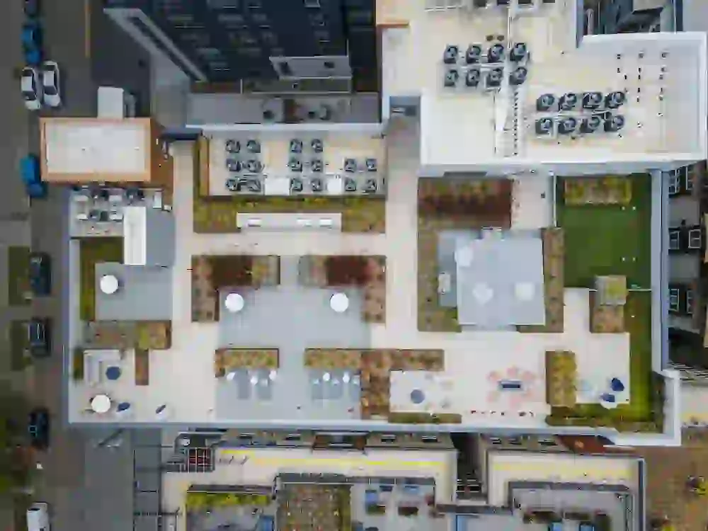 Rooftop Sky Lounge with Spectacular Views, Trellis Lounge with TV, Fire Pits, and Grills